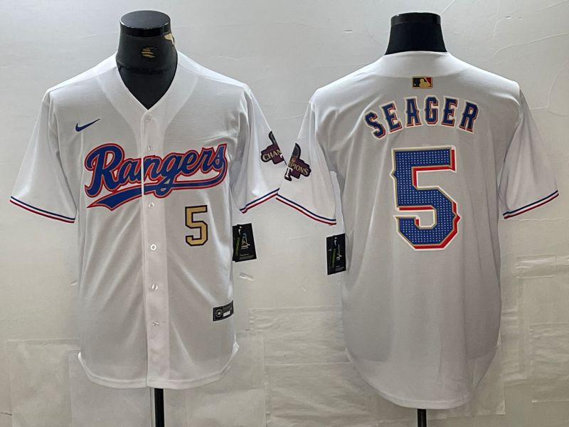 Men Texas Rangers #5 Seager White Champion Game Nike 2024 MLB Jersey style 2